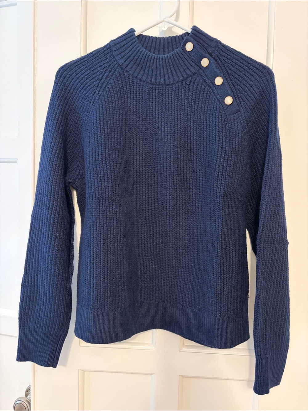 J. Crew Factory Navy Ribbed Button-Shoulder Sweater